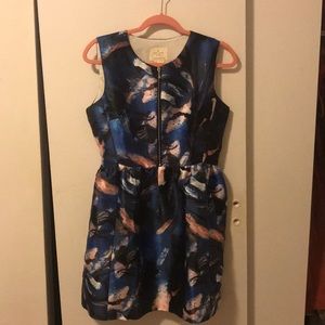 Kate Spade Abstract Blue Mini Zip Up Dress